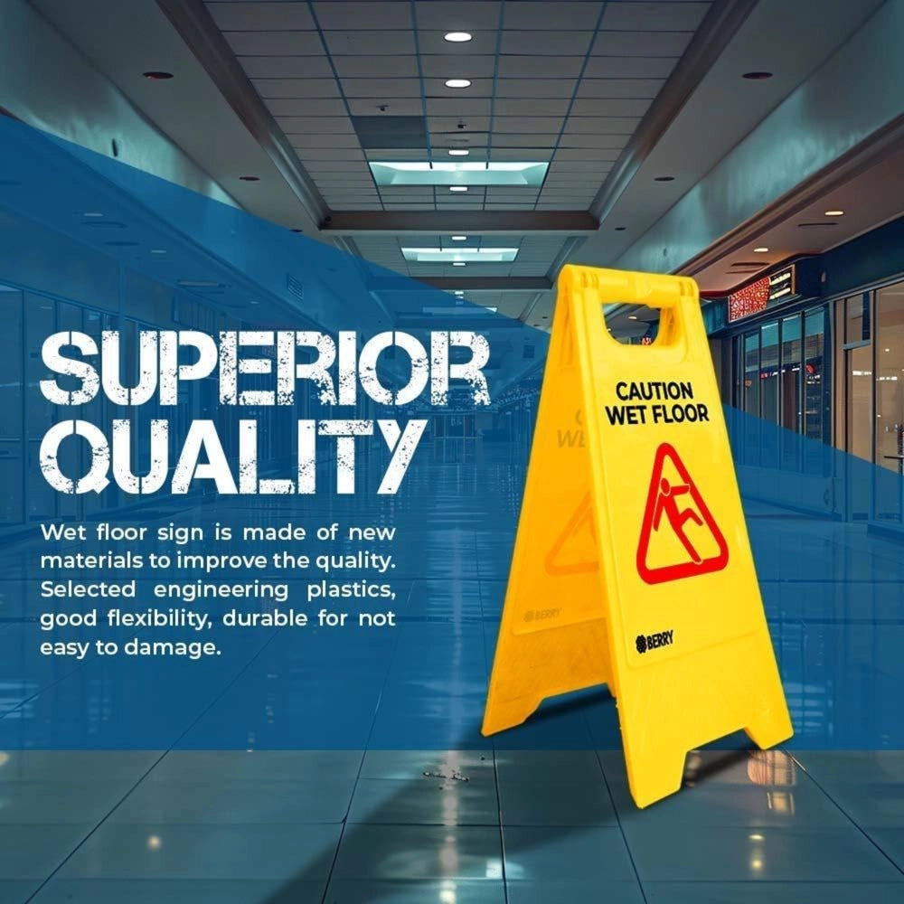 Caution Wet Floor Sign - Yellow | Foldable Double-Sided Warning Sign