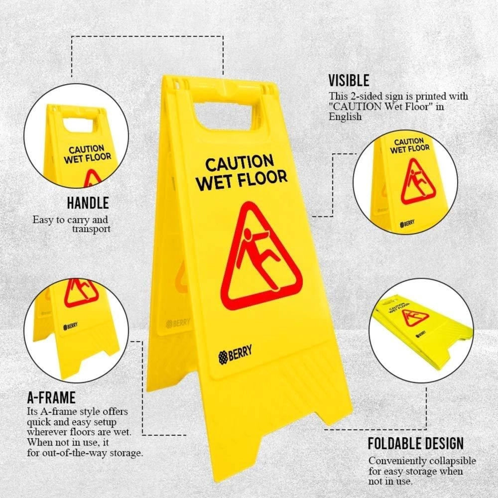 Caution Wet Floor Sign - Yellow | Foldable Double-Sided Warning Sign