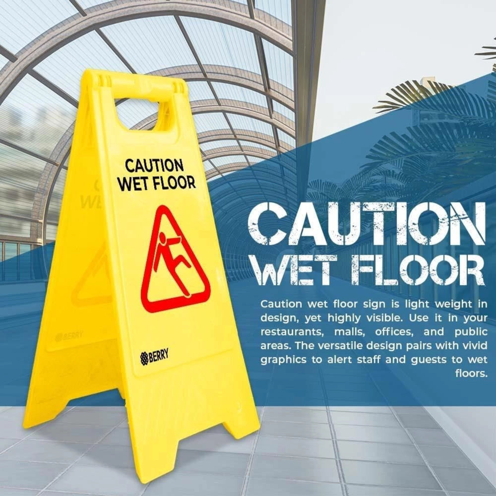 Caution Wet Floor Sign - Yellow | Foldable Double-Sided Warning Sign