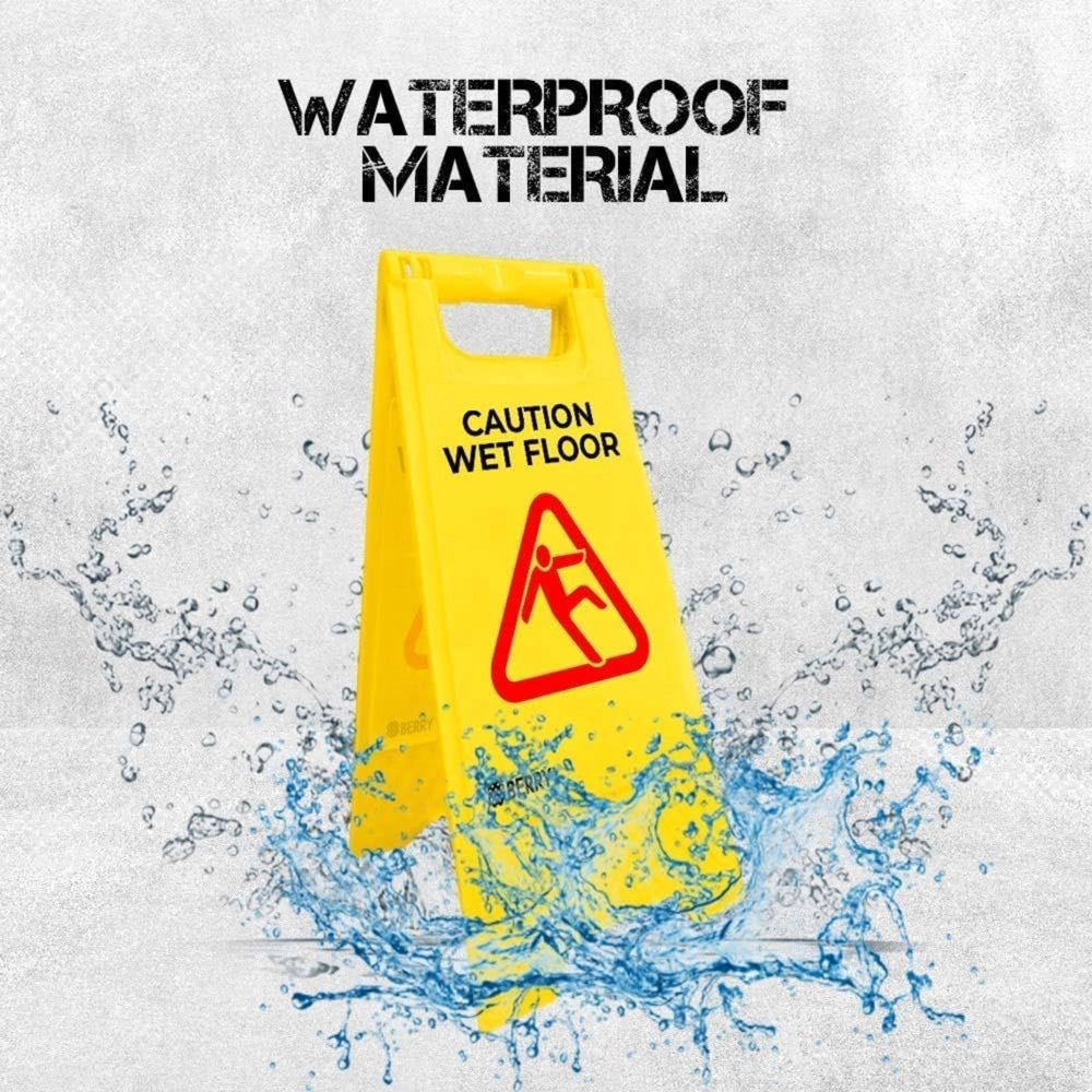 Caution Wet Floor Sign - Yellow | Foldable Double-Sided Warning Sign