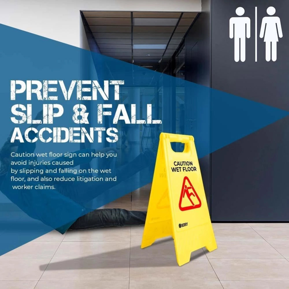 Caution Wet Floor Sign - Yellow | Foldable Double-Sided Warning Sign