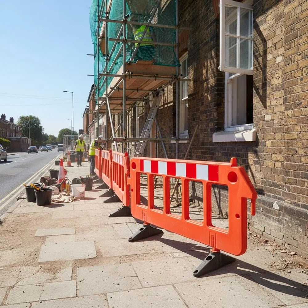 2m Chapter 8 road safety barrier with red weighted base for construction areas