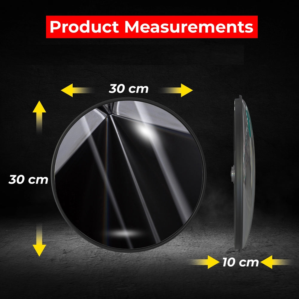 30CM Convex Safety Mirror Black | Wide Angle Indoor Security Mirror