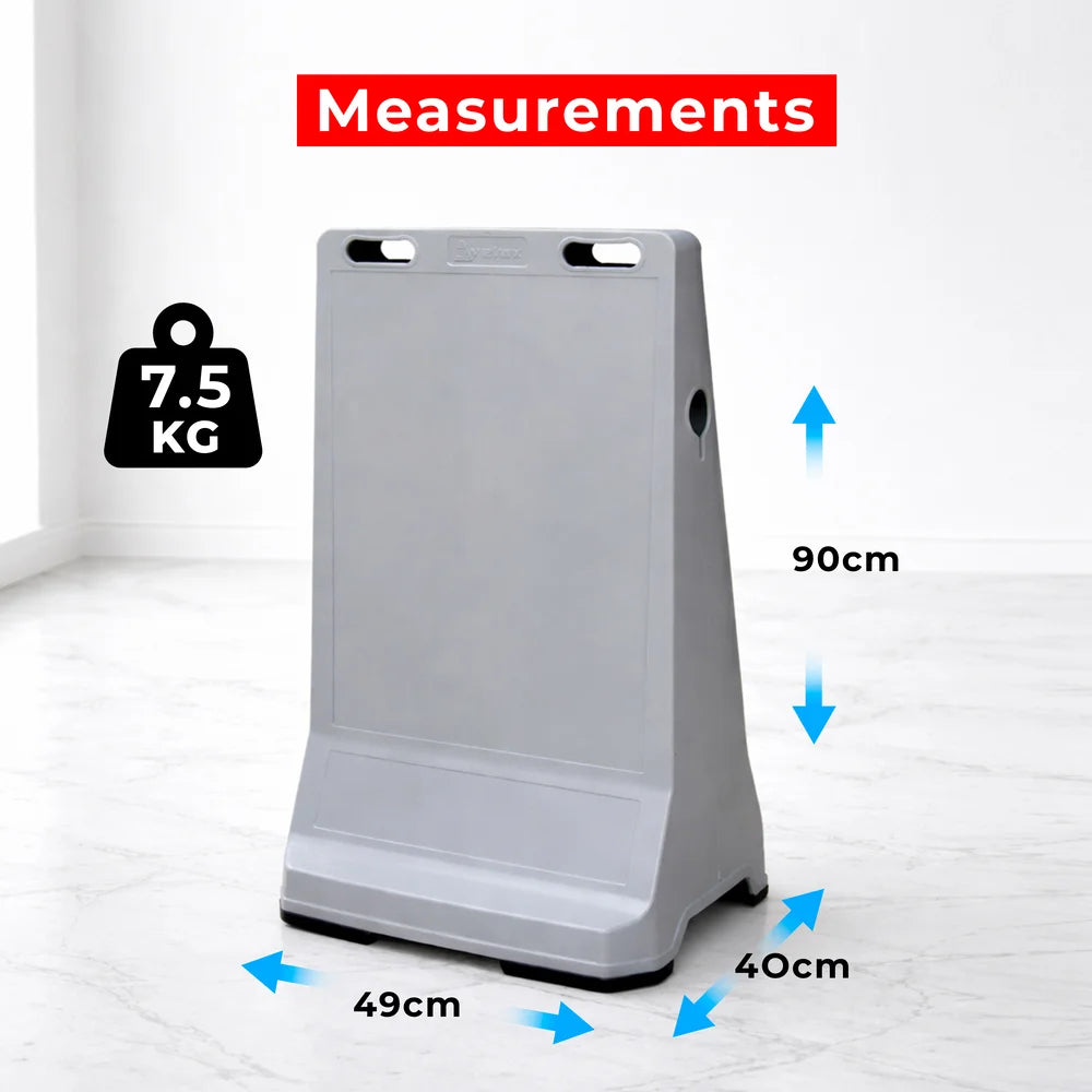 Customisable Pavement Sign Road Barrier | Grey Safety Warning Stand