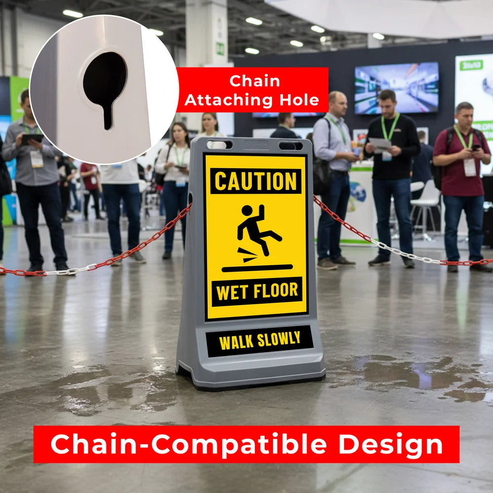 Customisable Pavement Sign Road Barrier | Grey Safety Warning Stand