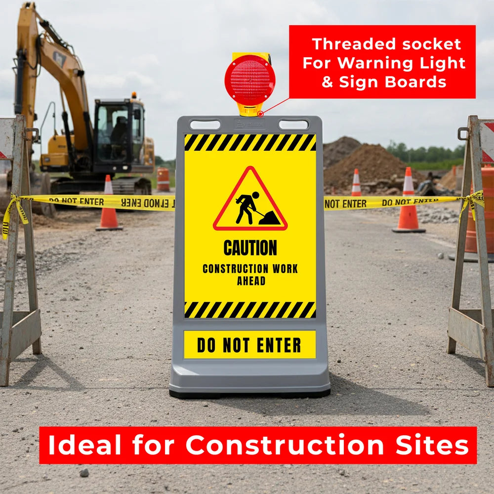 Customisable Pavement Sign Road Barrier | Grey Safety Warning Stand