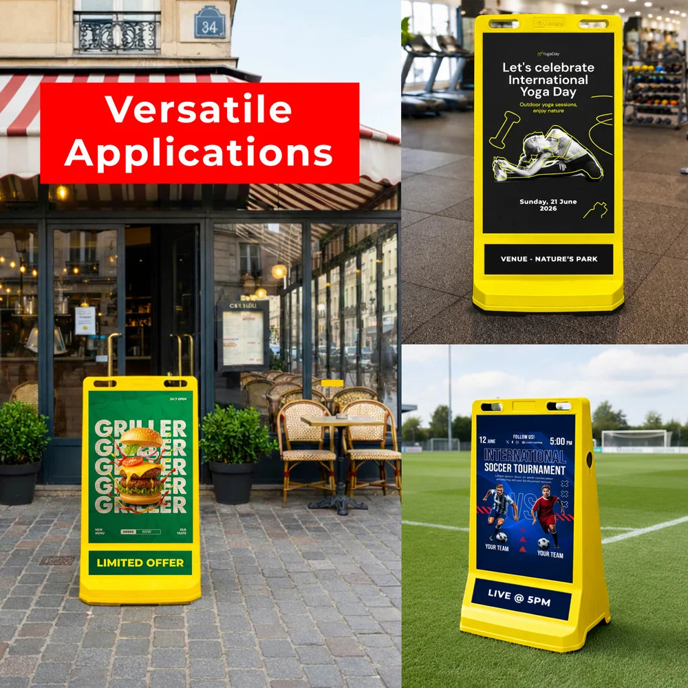 Customisable Pavement Sign Road Barrier | Yellow Safety Warning Stand