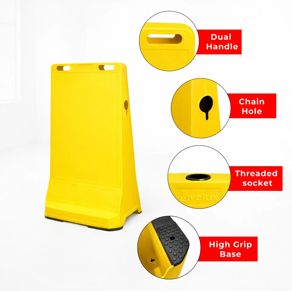 Customisable Pavement Sign Road Barrier | Yellow Safety Warning Stand
