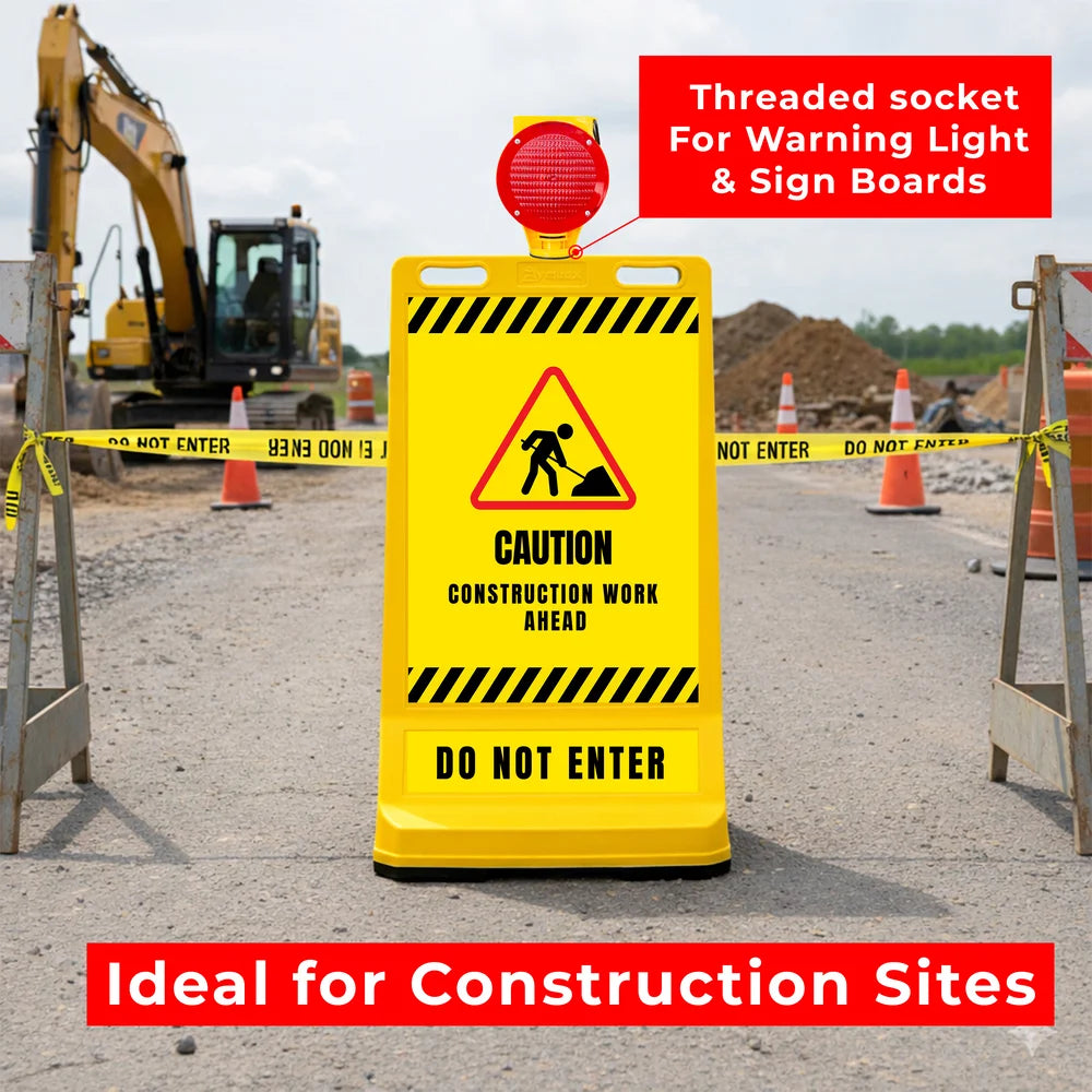 Customisable Pavement Sign Road Barrier | Yellow Safety Warning Stand