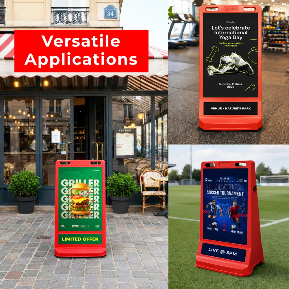 Customisable Pavement Sign Road Barrier | Red Safety Warning Stand