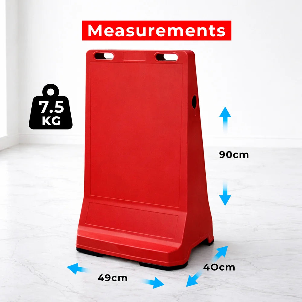 Customisable Pavement Sign Road Barrier | Red Safety Warning Stand