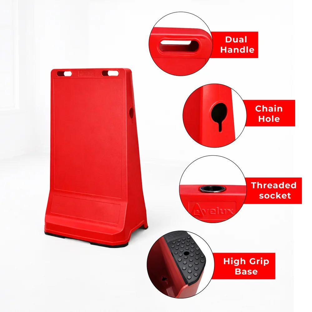 Customisable Pavement Sign Road Barrier | Red Safety Warning Stand