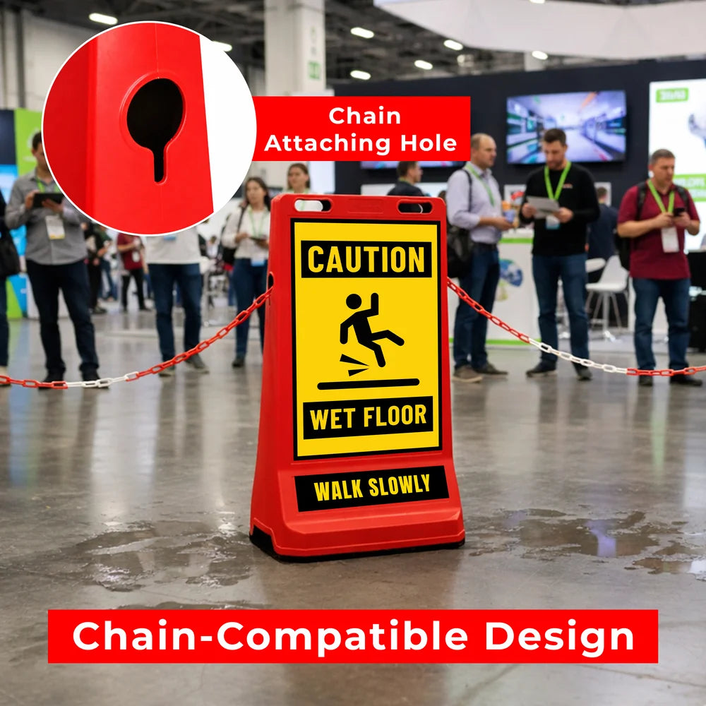 Customisable Pavement Sign Road Barrier | Red Safety Warning Stand
