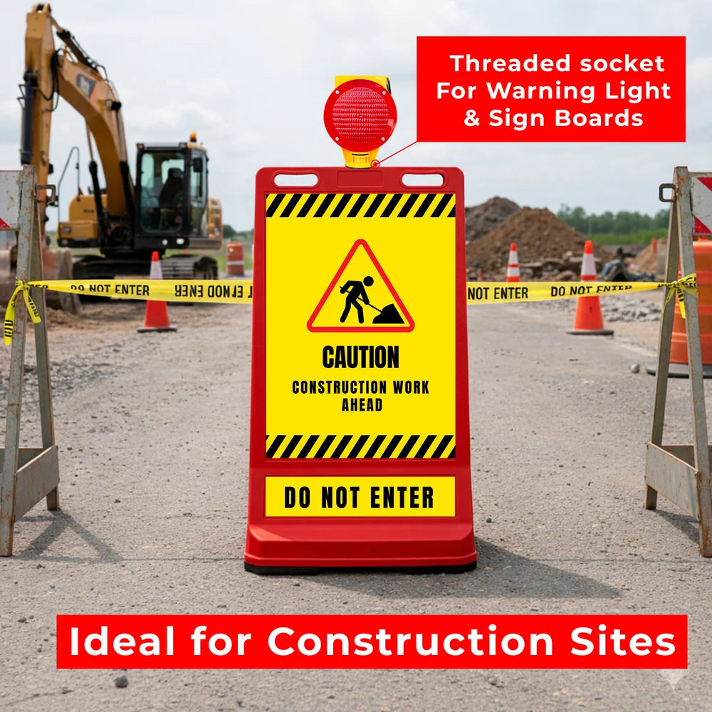 Customisable Pavement Sign Road Barrier | Red Safety Warning Stand