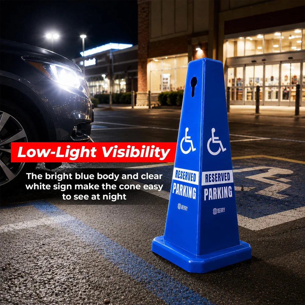 blue disabled parking marker cone for accessible parking spaces