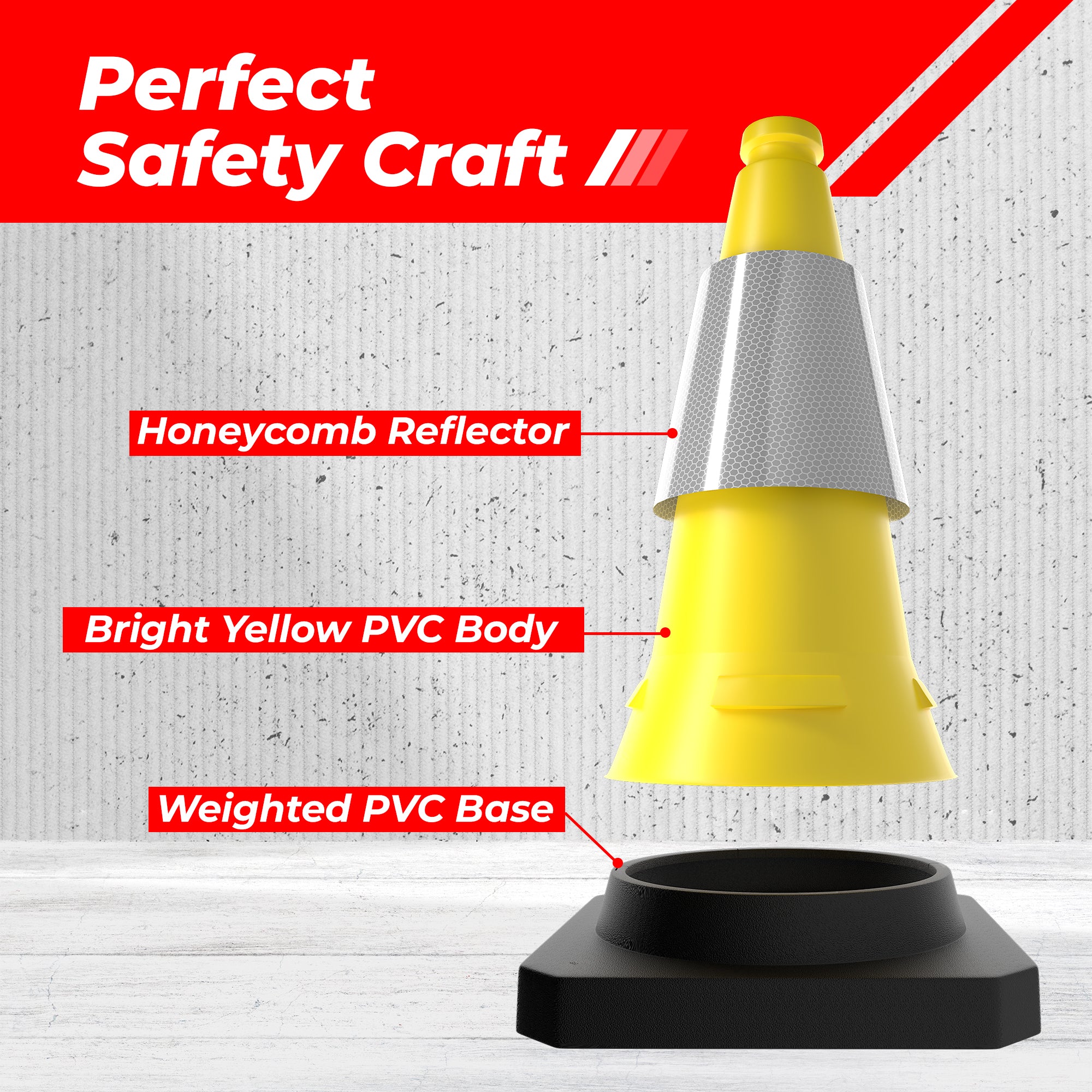 500mm Yellow Traffic Cone High Visibility Reflective