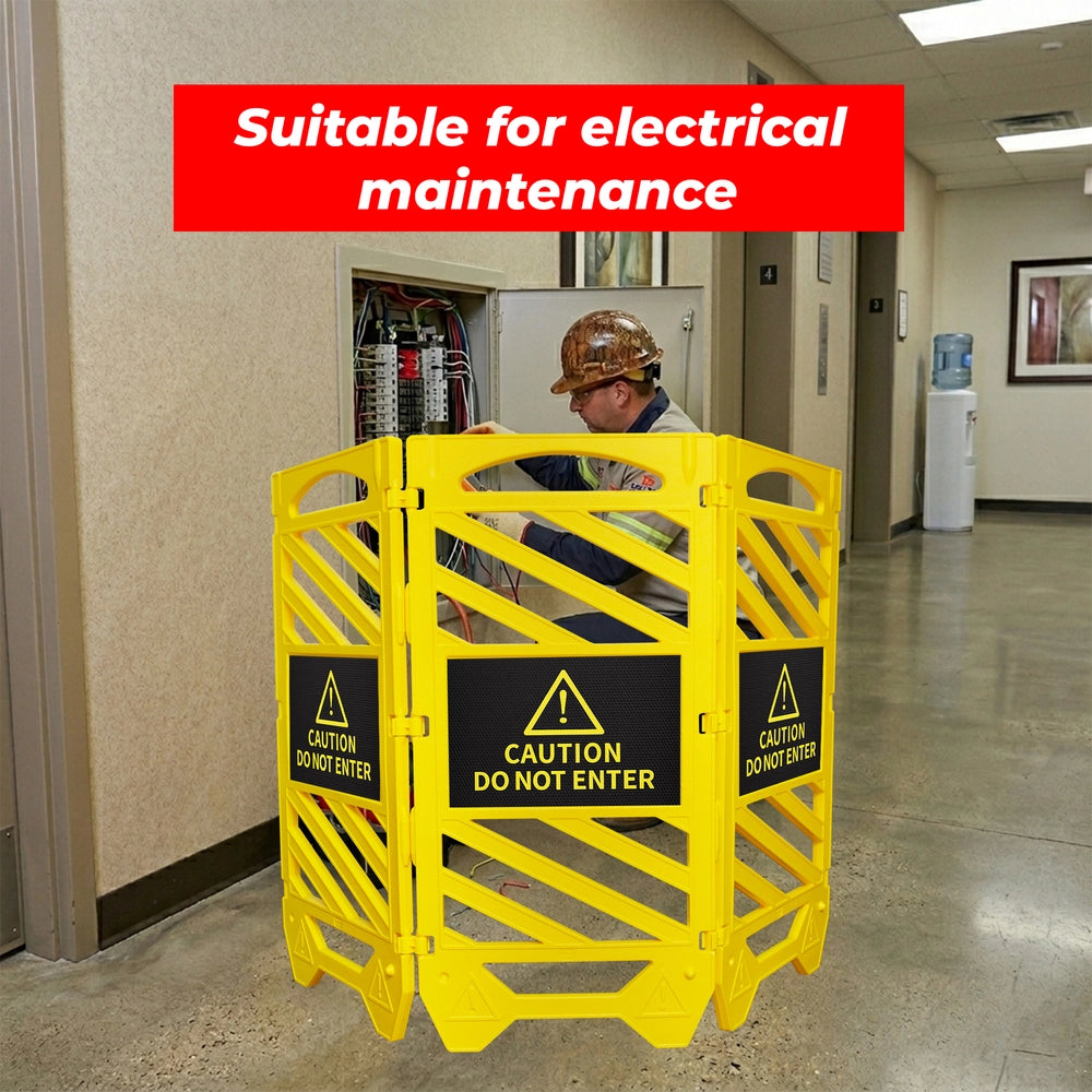 Folding Safety Barrier Yellow | Collapsible Barricade with Do Not Enter Sign