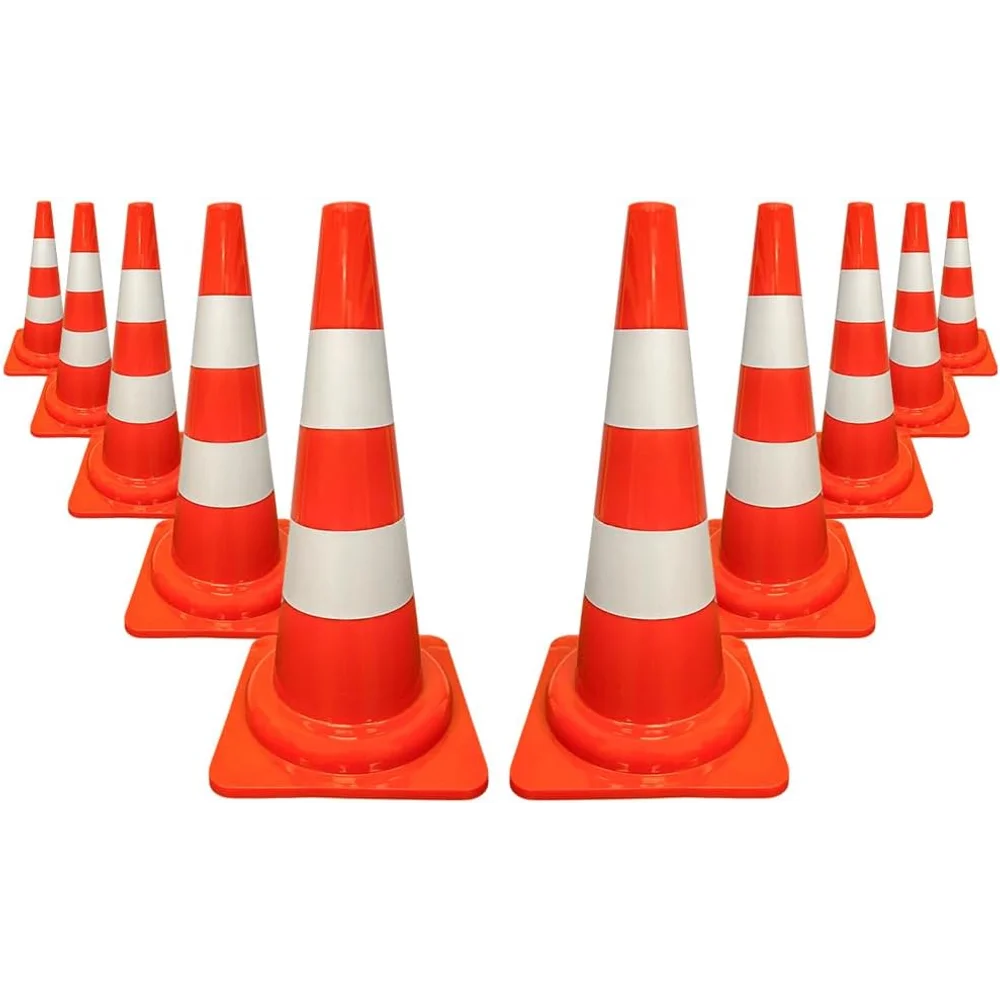 55cm flexible PVC traffic safety cone with reflective bands for road and work zone safety
