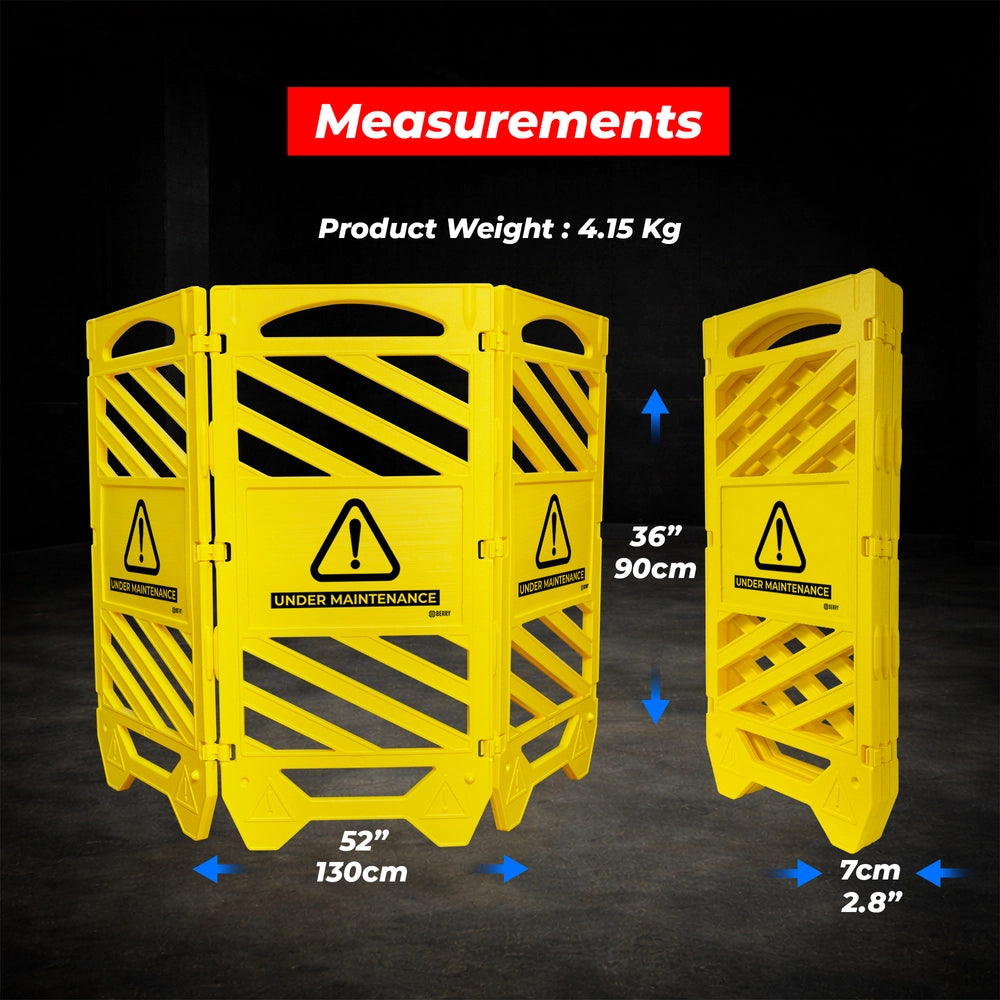Foldable Maintenance Barrier Yellow | Expandable Safety Fence with Under Maintenance Sign