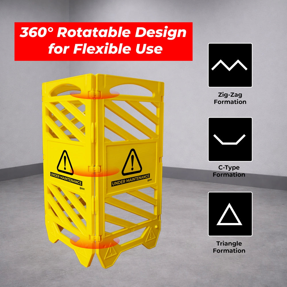 Foldable Maintenance Barrier Yellow | Expandable Safety Fence with Under Maintenance Sign