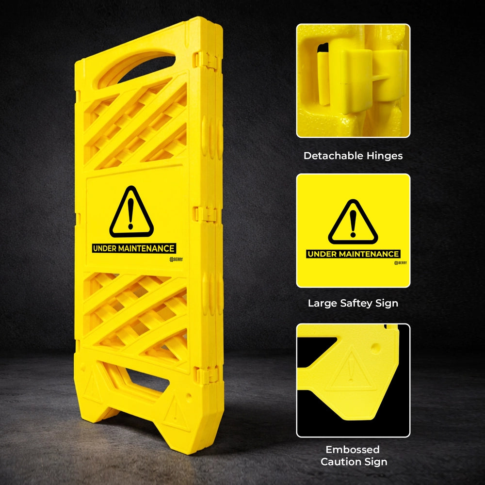Foldable Maintenance Barrier Yellow | Expandable Safety Fence with Under Maintenance Sign
