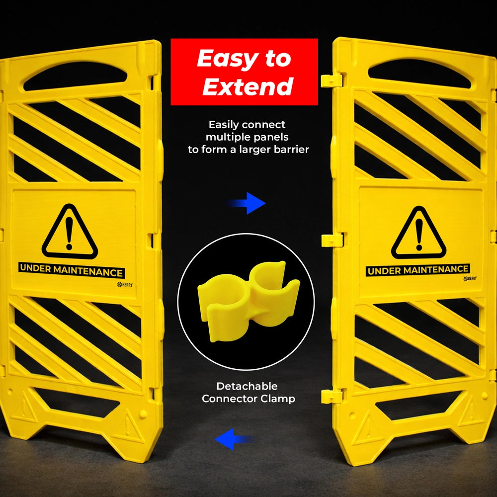 Foldable Maintenance Barrier Yellow | Expandable Safety Fence with Under Maintenance Sign