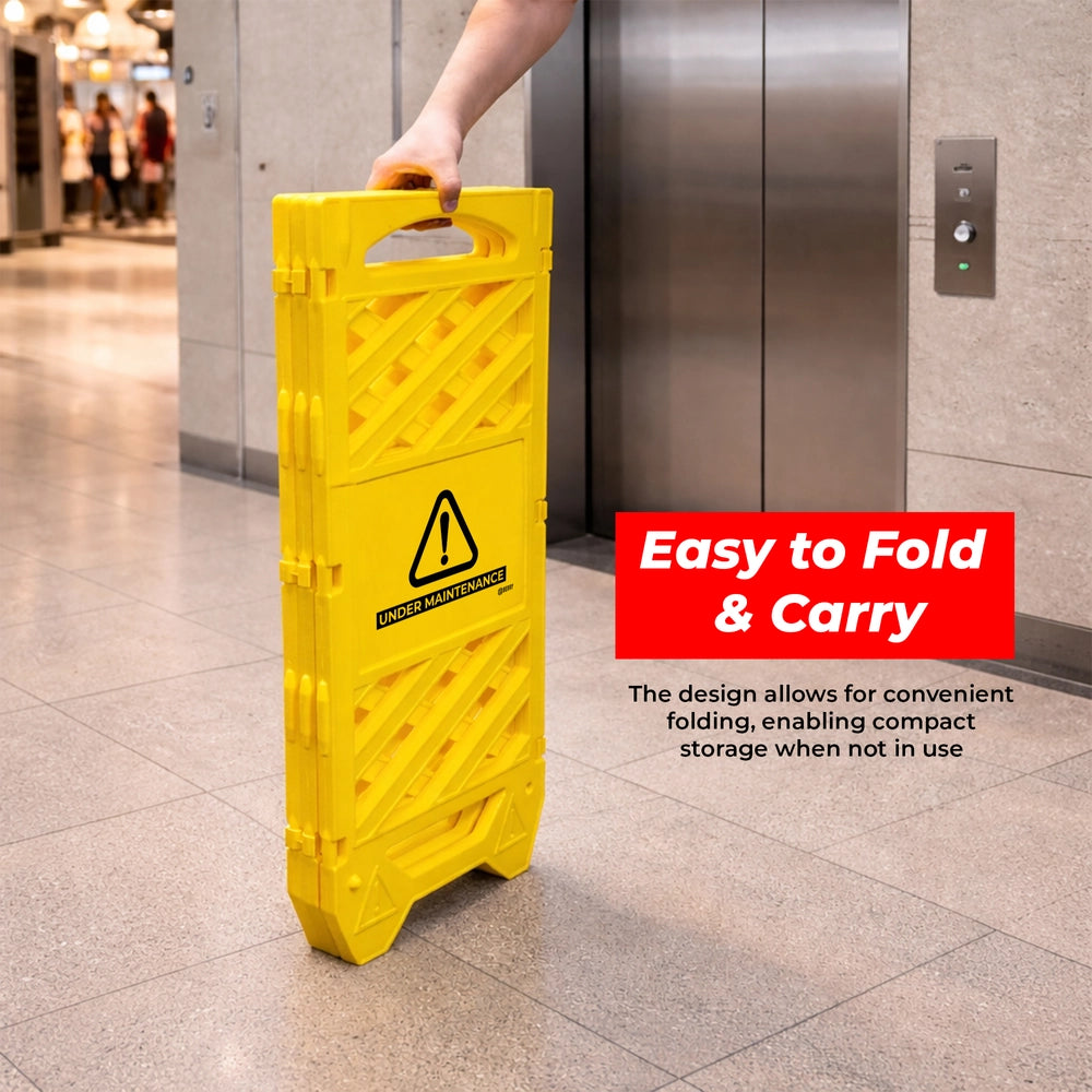 Foldable Maintenance Barrier Yellow | Expandable Safety Fence with Under Maintenance Sign