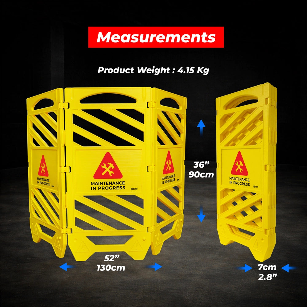 Foldable Maintenance Barrier Yellow | Expandable Safety Fence with Warning Sign