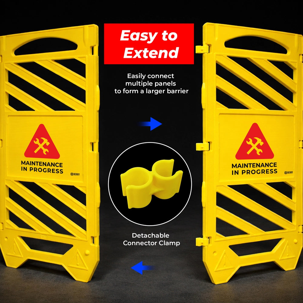Foldable Maintenance Barrier Yellow | Expandable Safety Fence with Warning Sign
