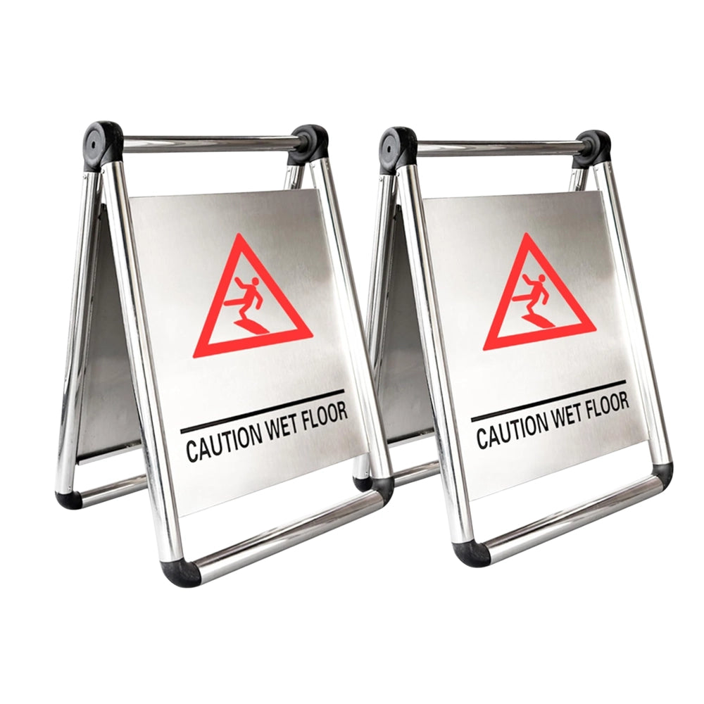 Stainless Steel Caution Wet Floor Sign | Foldable A-Frame Safety Sign
