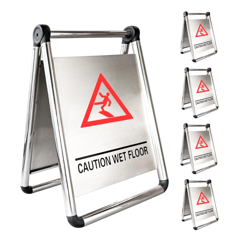 Stainless Steel Caution Wet Floor Sign | Foldable A-Frame Safety Sign