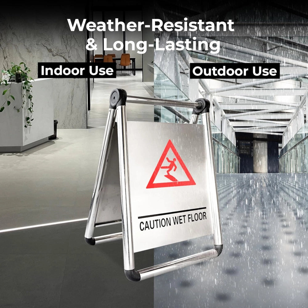 Stainless Steel Caution Wet Floor Sign | Foldable A-Frame Safety Sign
