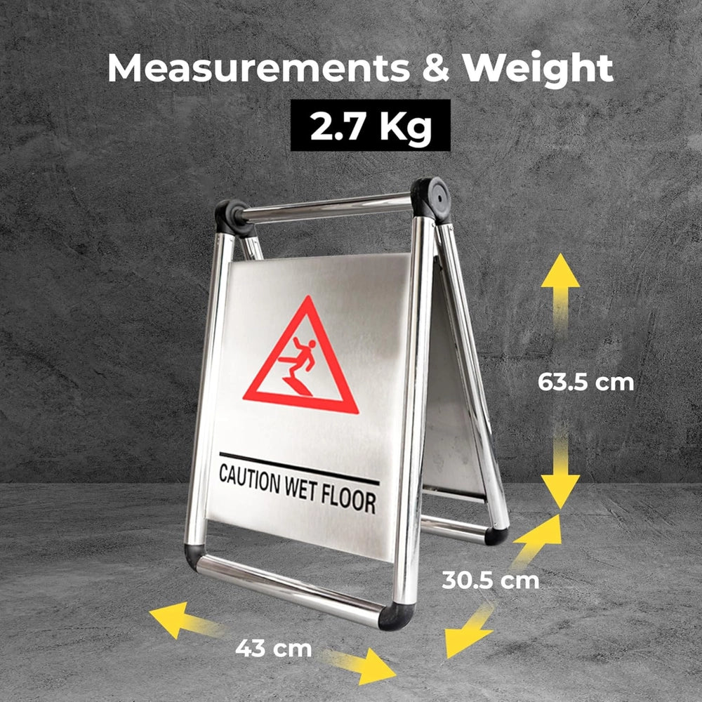 Stainless Steel Caution Wet Floor Sign | Foldable A-Frame Safety Sign
