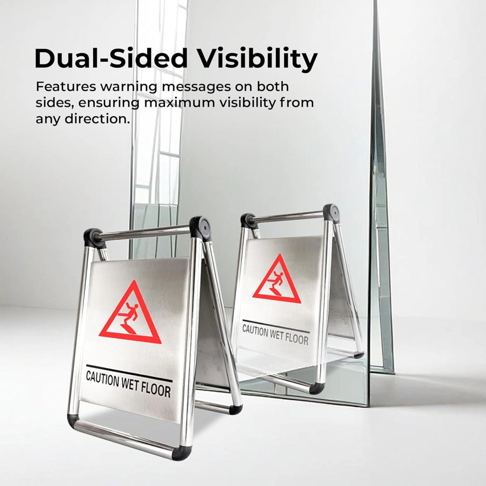 Stainless Steel Caution Wet Floor Sign | Foldable A-Frame Safety Sign
