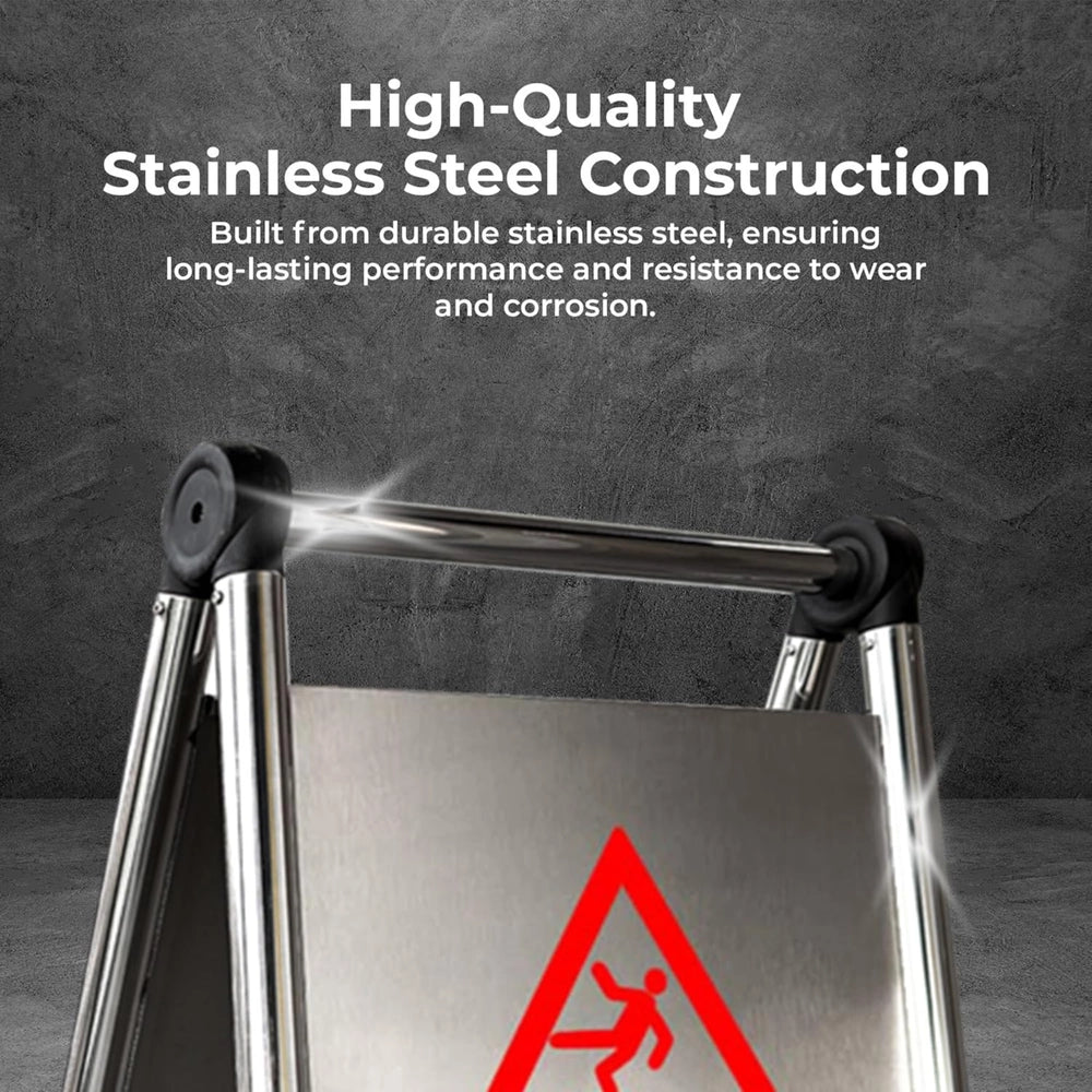 Stainless Steel Caution Wet Floor Sign | Foldable A-Frame Safety Sign