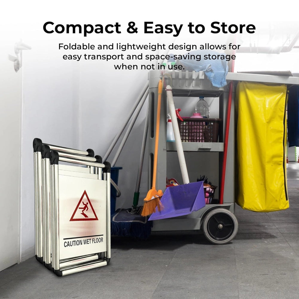 Stainless Steel Caution Wet Floor Sign | Foldable A-Frame Safety Sign