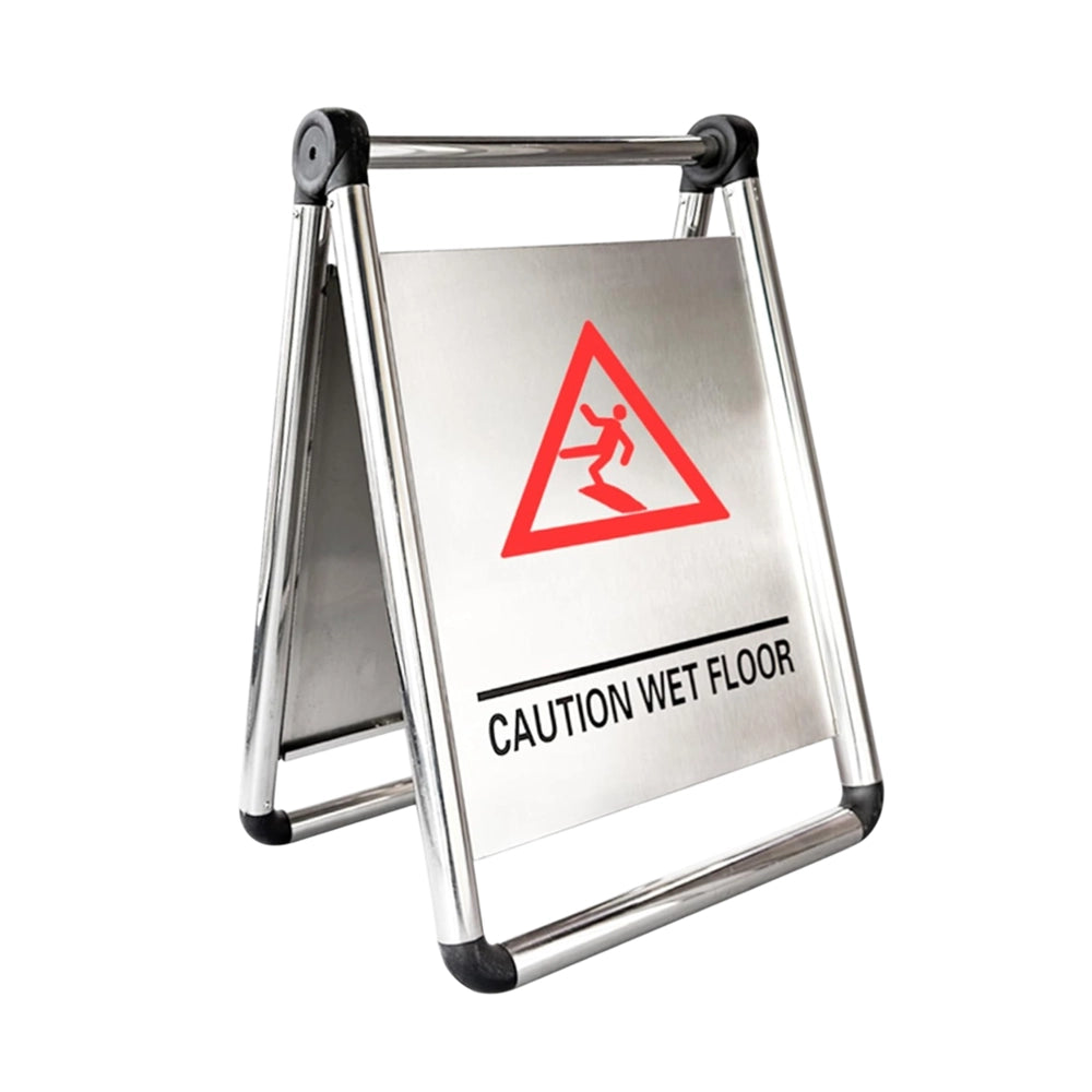 Stainless Steel Caution Wet Floor Sign | Foldable A-Frame Safety Sign