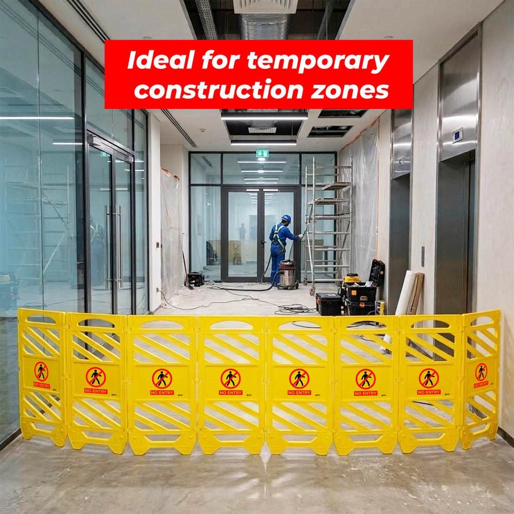 Foldable No Entry Barrier Yellow | Expandable Safety Fence with No Entry Sign