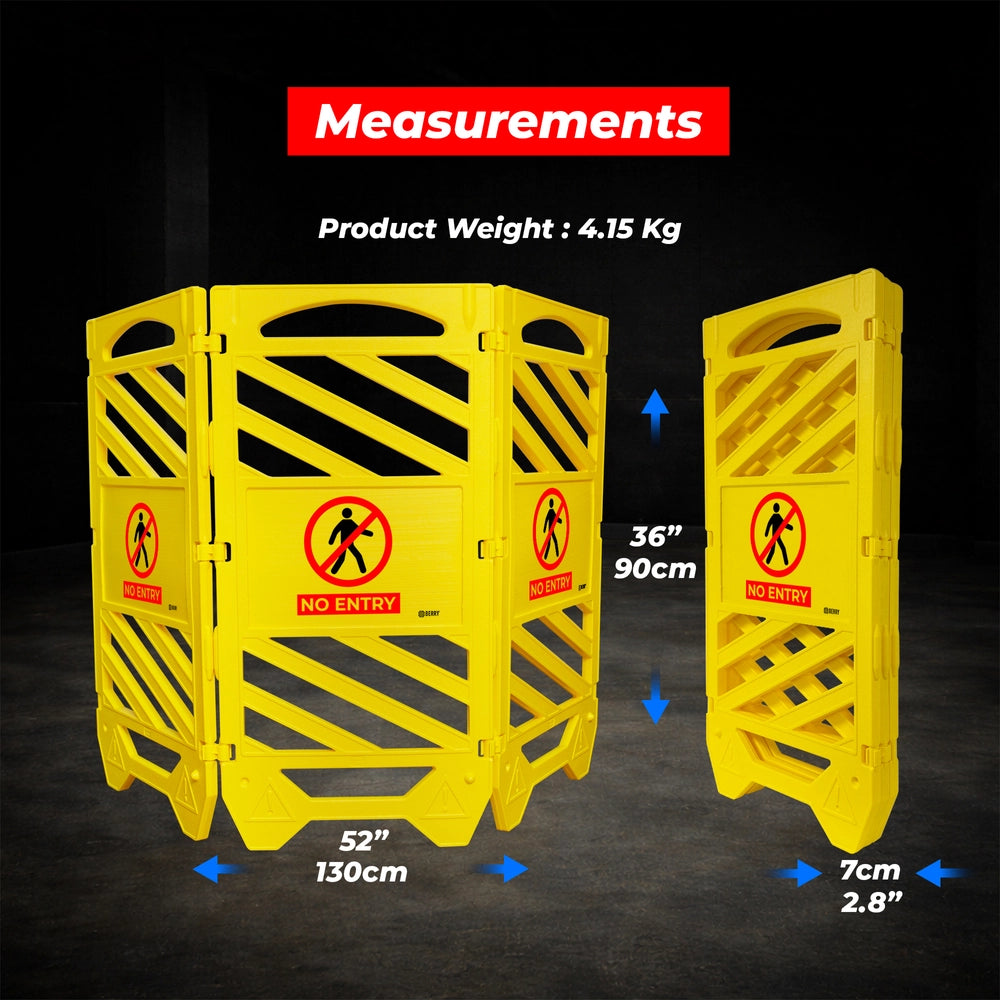 Foldable No Entry Barrier Yellow | Expandable Safety Fence with No Entry Sign