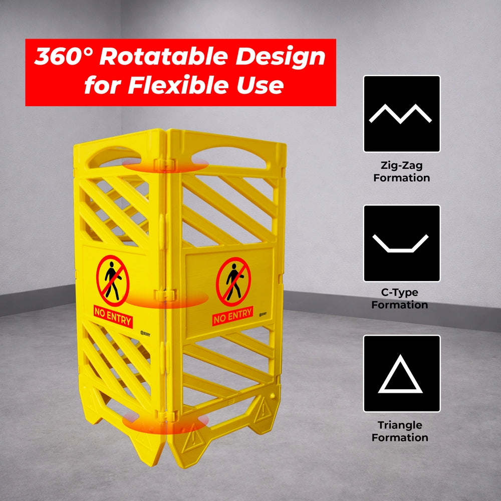 Foldable No Entry Barrier Yellow | Expandable Safety Fence with No Entry Sign