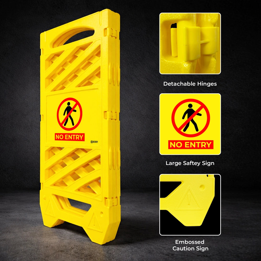 Foldable No Entry Barrier Yellow | Expandable Safety Fence with No Entry Sign