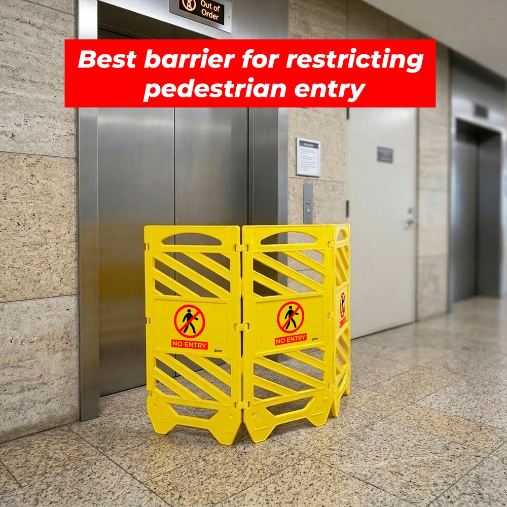Foldable No Entry Barrier Yellow | Expandable Safety Fence with No Entry Sign