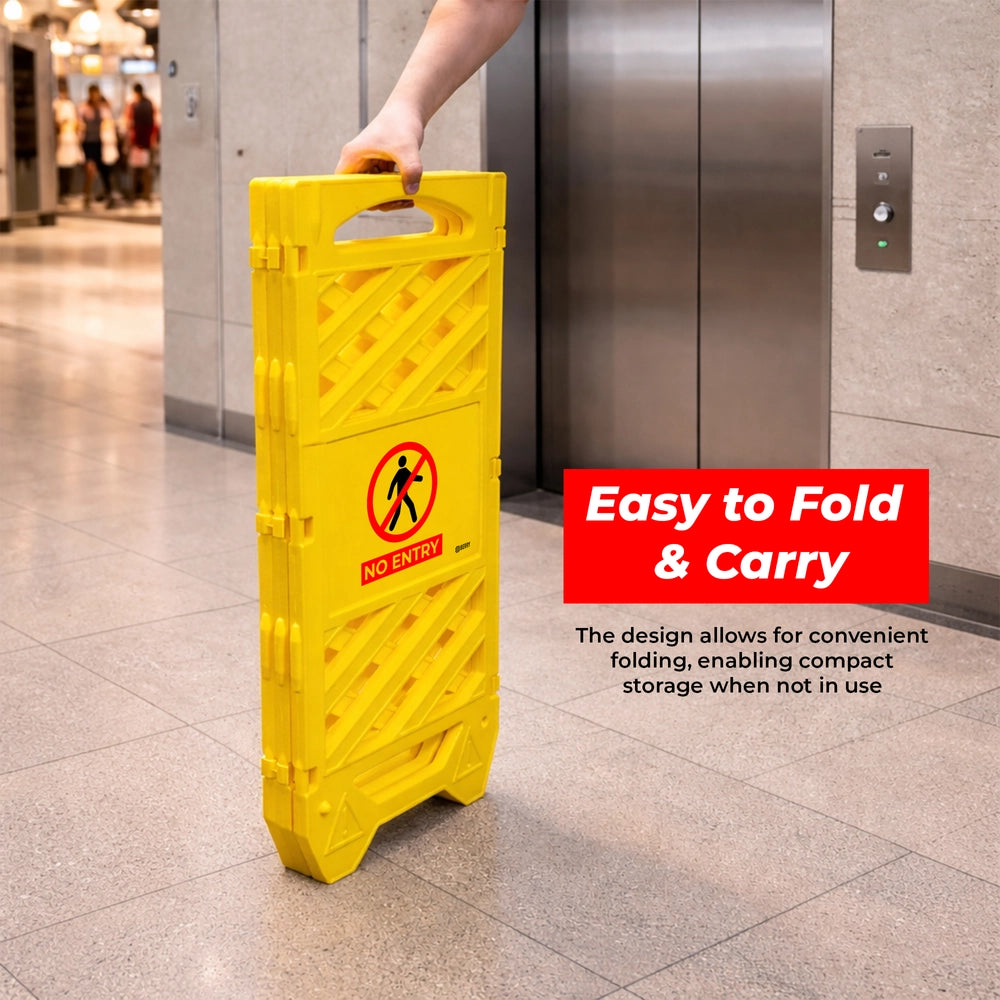 Foldable No Entry Barrier Yellow | Expandable Safety Fence with No Entry Sign