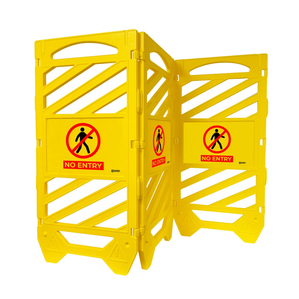 Foldable No Entry Barrier Yellow | Expandable Safety Fence with No Entry Sign