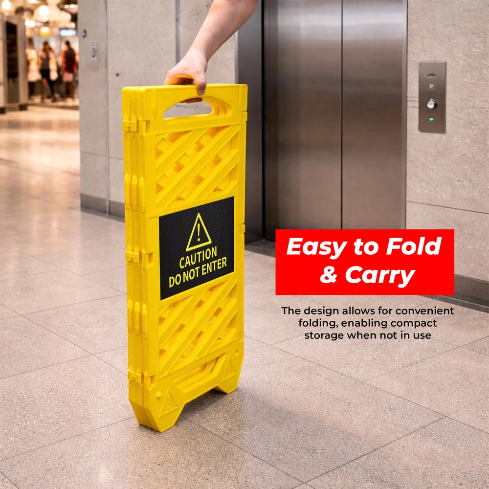 Folding Safety Barrier Yellow | Collapsible Barricade with Do Not Enter Sign