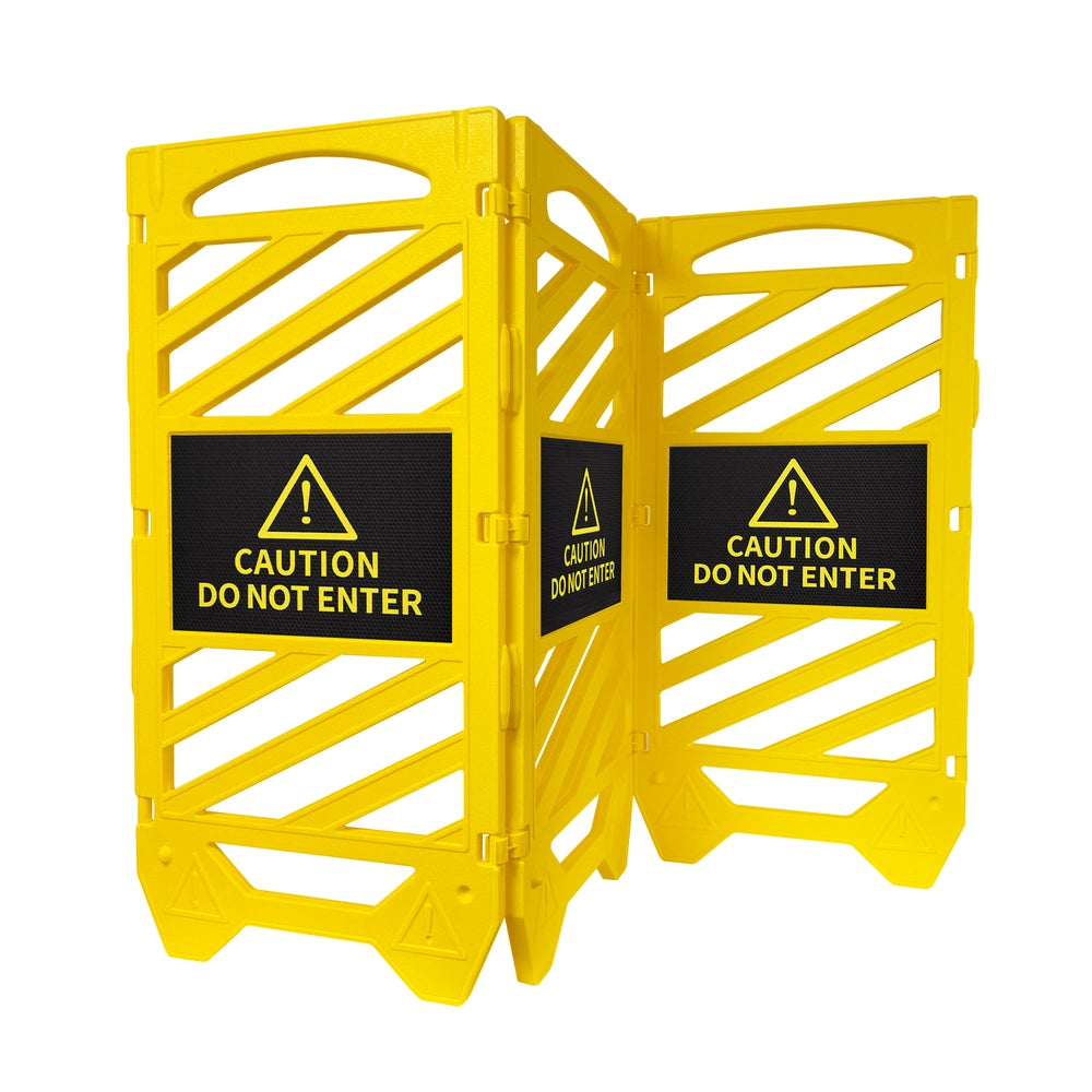 Folding Safety Barrier Yellow | Collapsible Barricade with Do Not Enter Sign