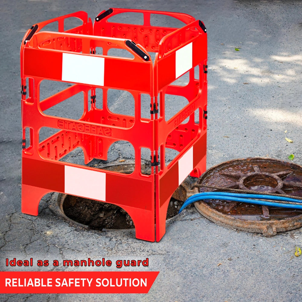 Folding Safety Barrier Red Temporary Gate | Reflective Manhole Barrier
