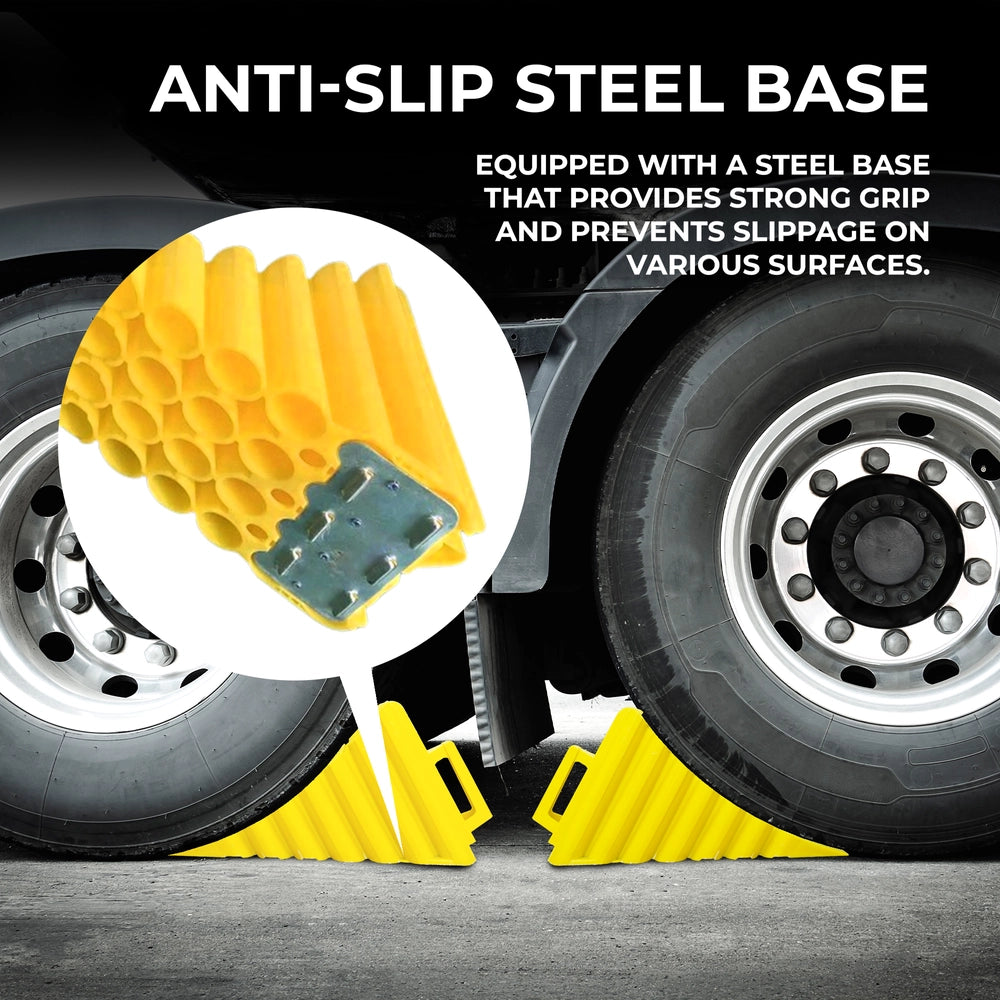 Heavy Duty Wheel Chock | 45cm Anti-Slip Parking Block with Handle - Yellow