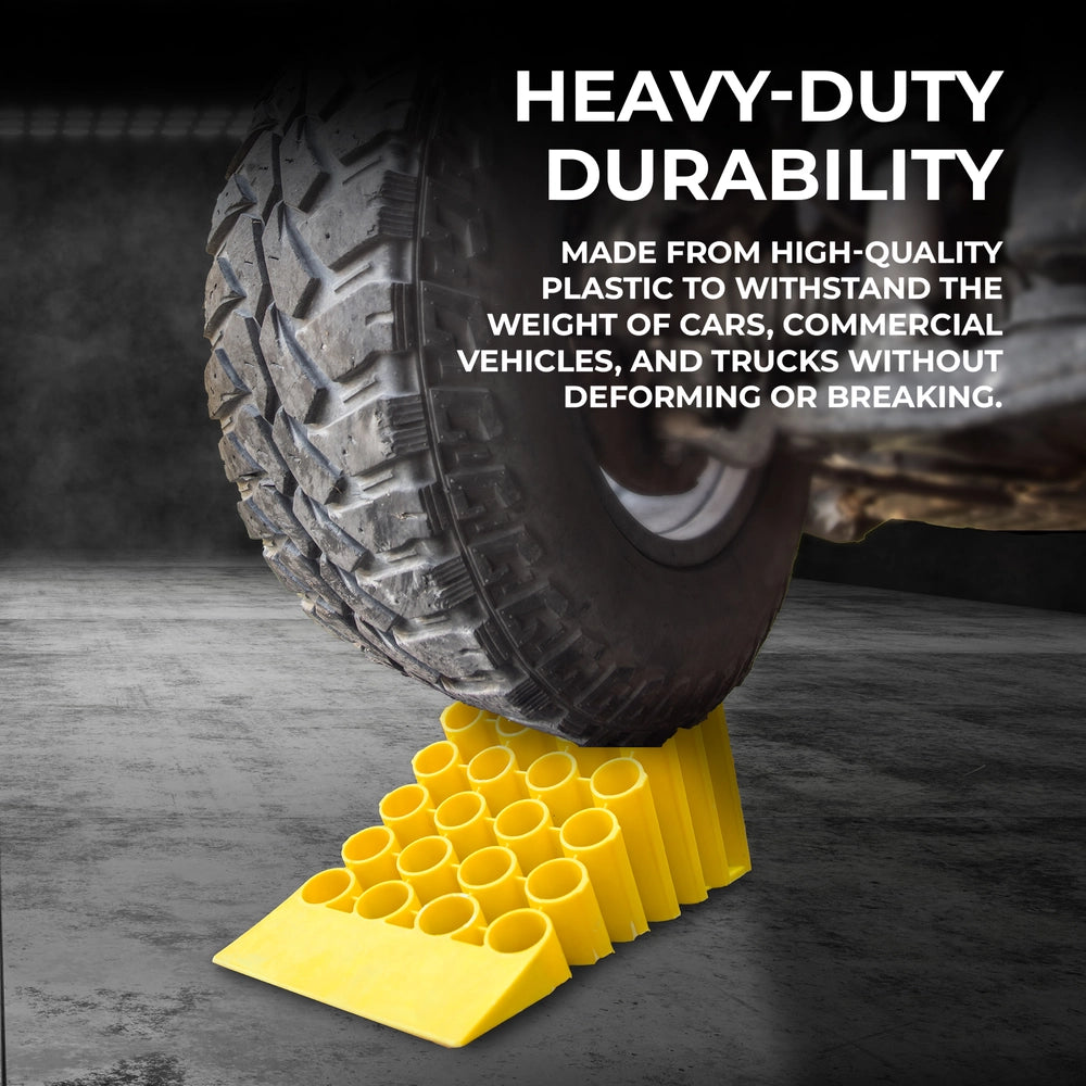 Heavy Duty Wheel Chock | 45cm Anti-Slip Parking Block with Handle - Yellow