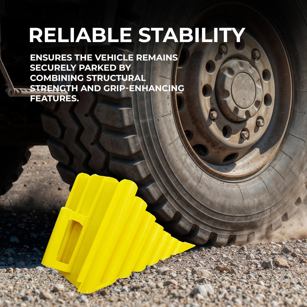 Heavy Duty Wheel Chock | 45cm Anti-Slip Parking Block with Handle - Yellow
